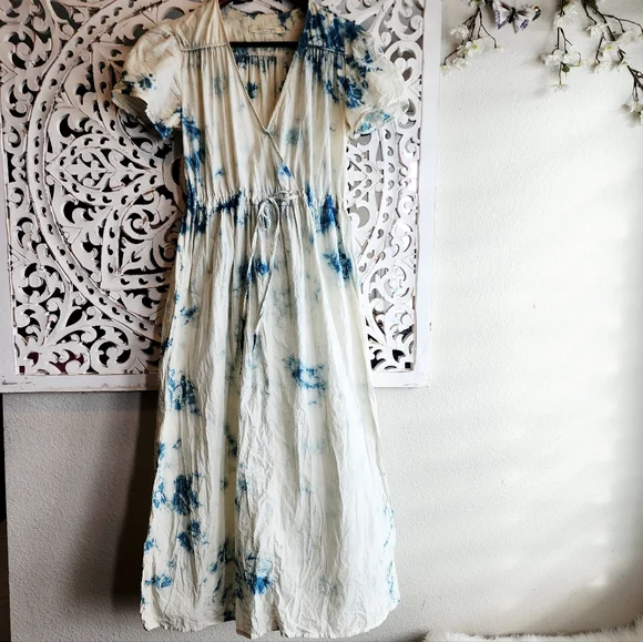 CHRISTY DAWN TIE-DYE  BLUE/WHITE PRINT MIDI PULL-ON DESIGN SZ SMALL - Picture 4 of 16